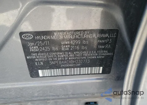 2011 Hyundai Sonata Gls from USA, damaged, VIN 5NPEB4ACXBH232773